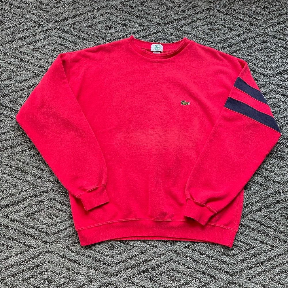 Vintage 80s 90s Izod LaCoste Alligator Red Crew Neck Knit Sweater Size Large